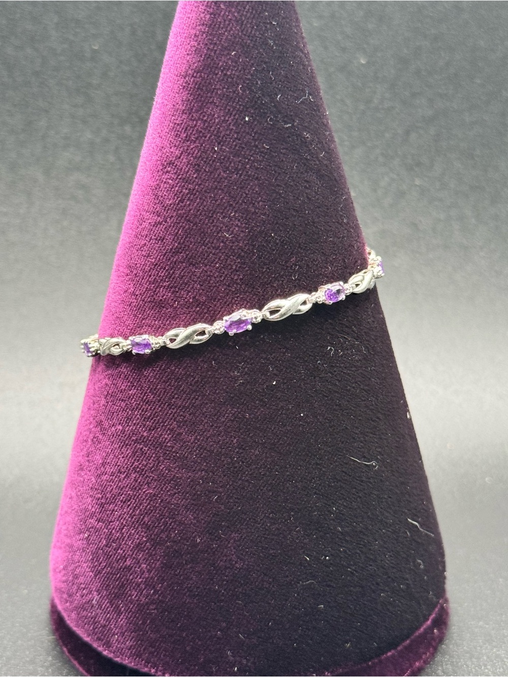 Sterling Silver Amethyst Infinity Link Bracelet - Purple